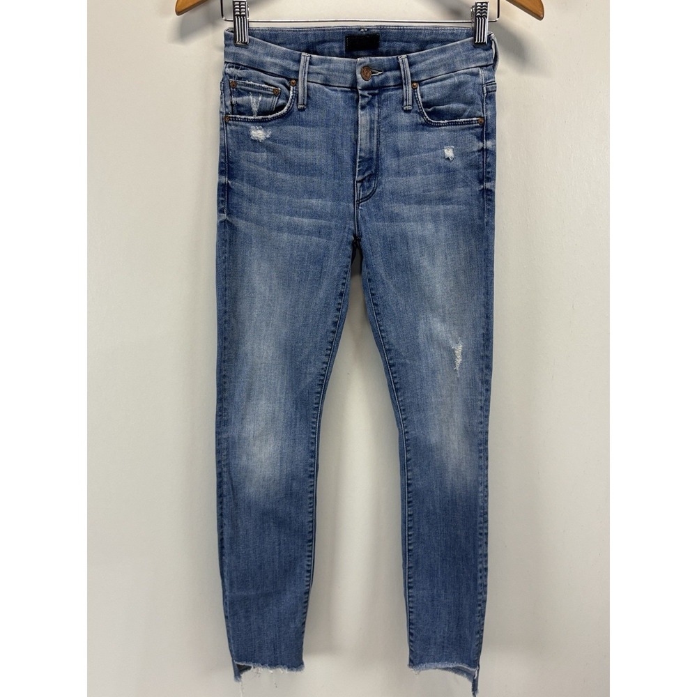 MOTHER Looker Ankle Step Fray Jeans Womens 24 Blue Where There's Smoke Wash